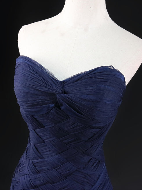 Navy Blue Tulle Mermaid Wedding Gown - Strapless Sheath Wedding Dress - Layered Tulle Ruffle Dress Plus Size
